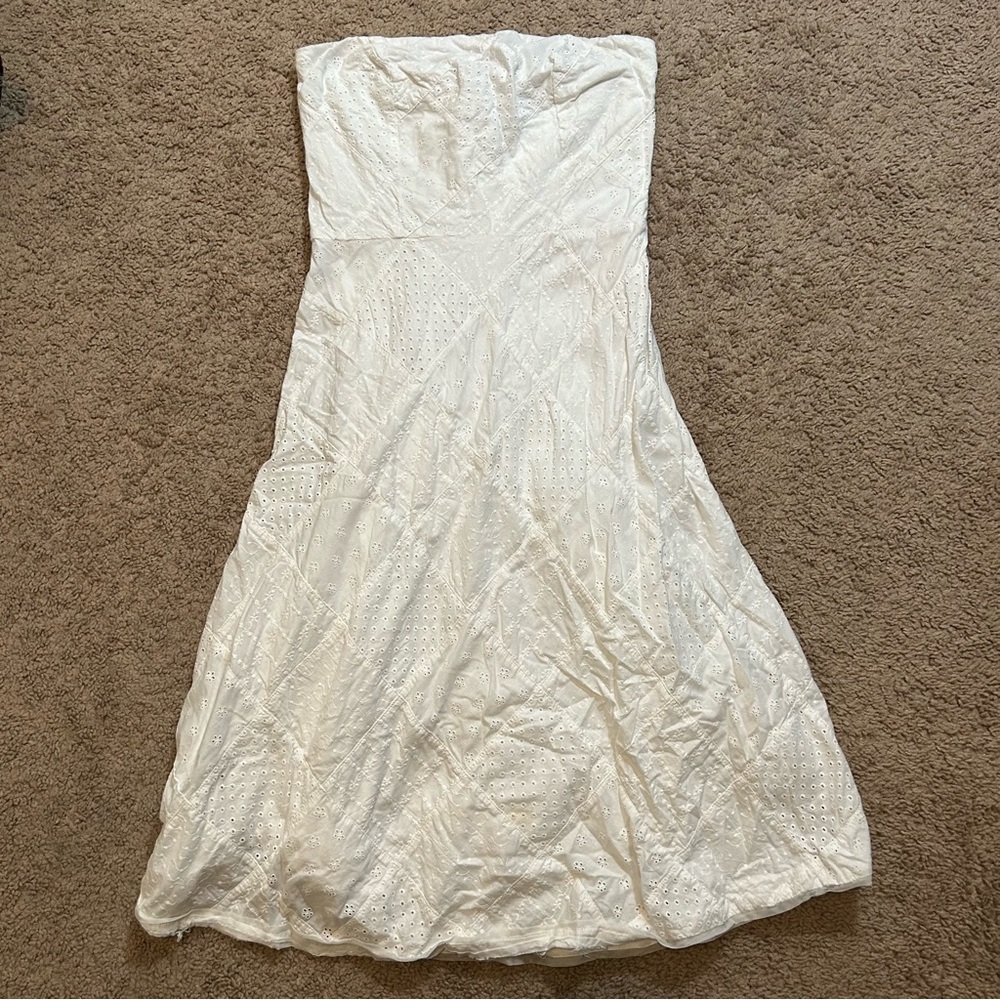 American Eagle White Patchwork Strapless Midi Dress Size 8